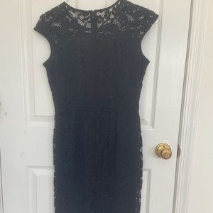 Zara Basic Cap Sleeve Midi Black Lace Dress Sz S